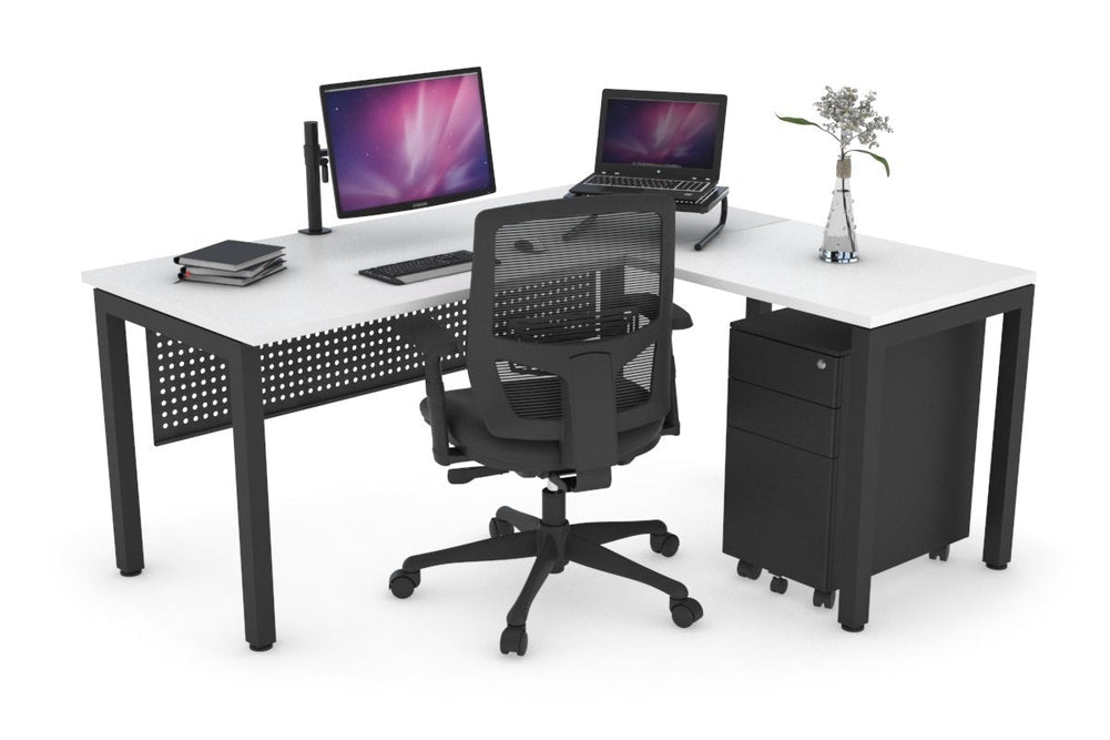 Quadro Square Legs - L Shaped Corner Office Desk [1800L x 1700W]-black leg dark oak white modesty