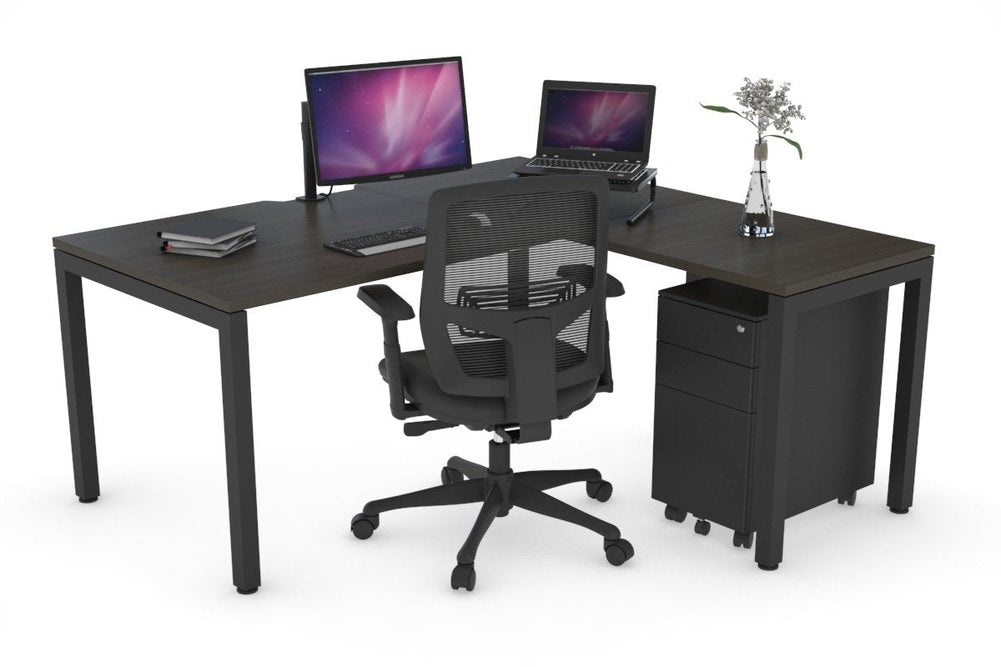 Quadro Square Legs - L Shaped Corner Office Desk [1800L x 1800W with Cable Scallop]-black leg dark oak white modesty