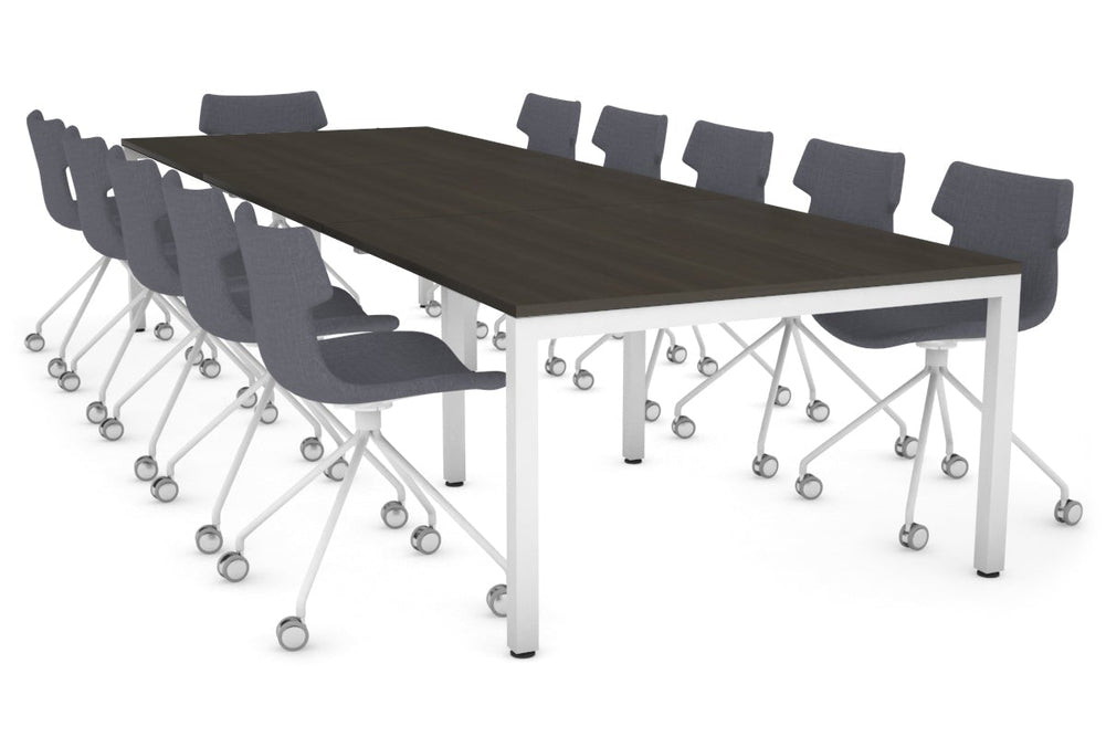 Quadro Square Legs Modern Boardroom Table [3600L x 1200W]-white leg dark oak 