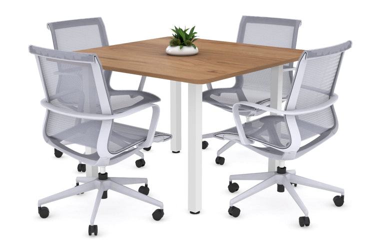 Quadro Square Leg Modern Boardroom Table - Rounded Corners [1100L x 1100W] Jasonl white leg salvage oak 