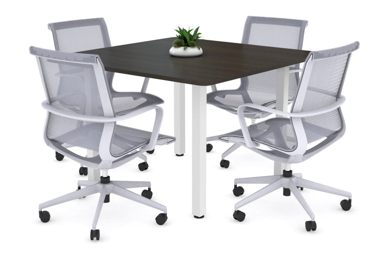 Quadro Square Leg Modern Boardroom Table - Rounded Corners [1100L x 1100W] Jasonl white leg dark oak 