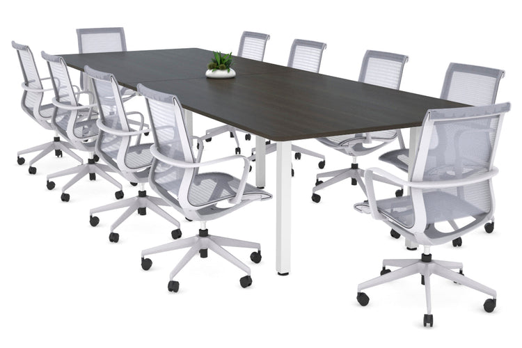 Quadro Square Leg Modern Boardroom Table - Rounded Corners [3200L x 1100W] Jasonl white leg dark oak 