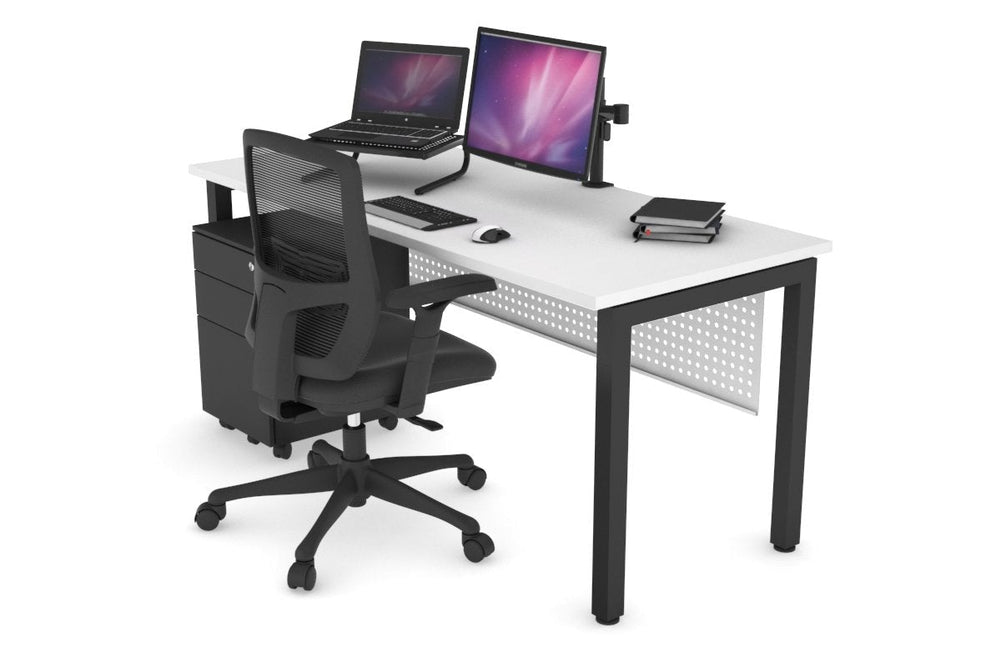 Quadro Square Legs Office Desk [1200L x 700W]-black leg white white modesty