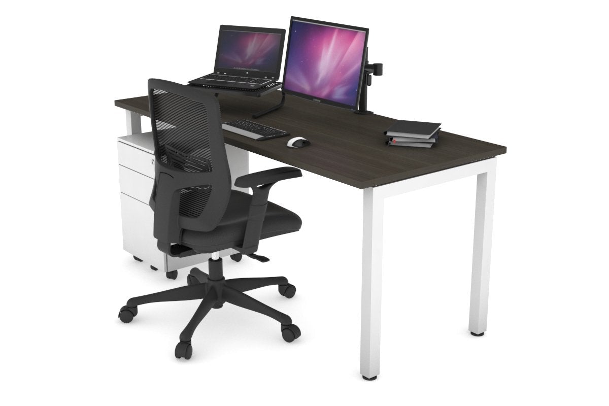 Quadro Square Leg Office Desk [1200L x 700W] Jasonl white leg dark oak none