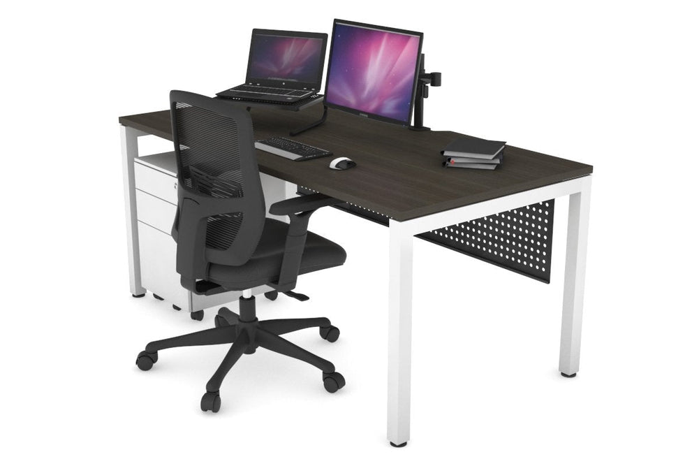 Quadro Square Legs Office Desk [1200L x 800W with Cable Scallop]-white leg dark oak black modesty
