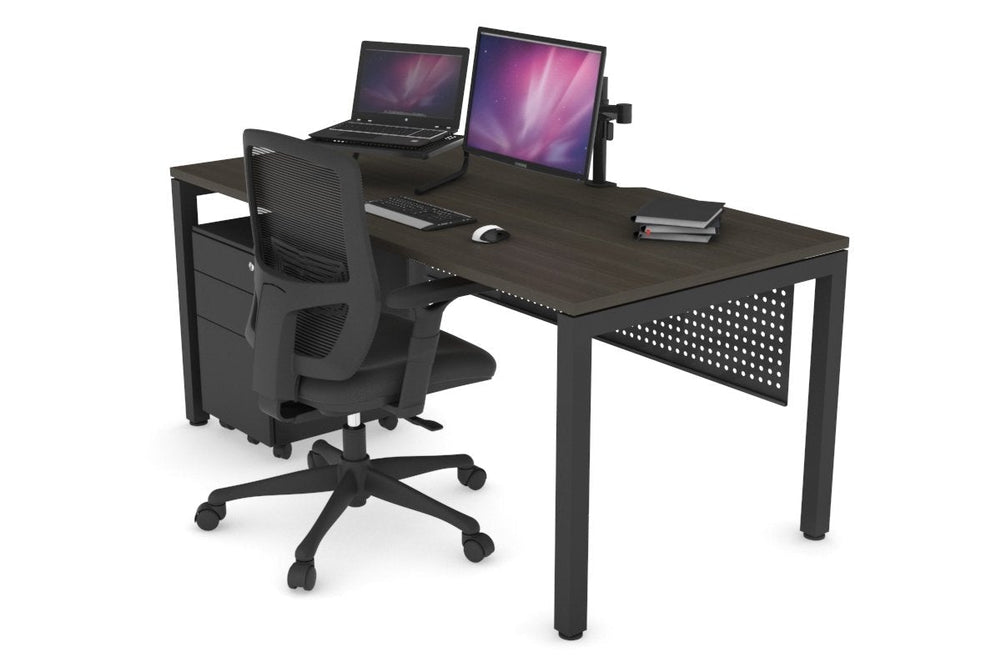 Quadro Square Legs Office Desk [1200L x 800W with Cable Scallop]-black leg dark oak black modesty