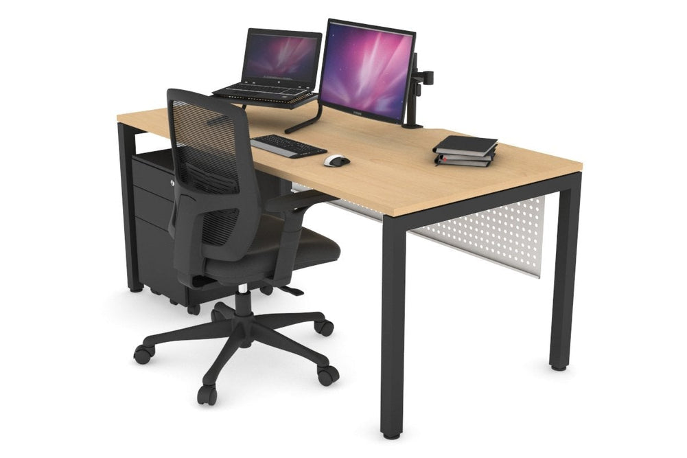 Quadro Square Legs Office Desk [1200L x 800W with Cable Scallop]-black leg dark oak white modesty