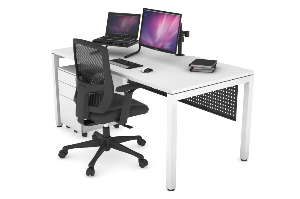 Quadro Square Legs Office Desk [1200L x 800W with Cable Scallop]-white leg white black modesty