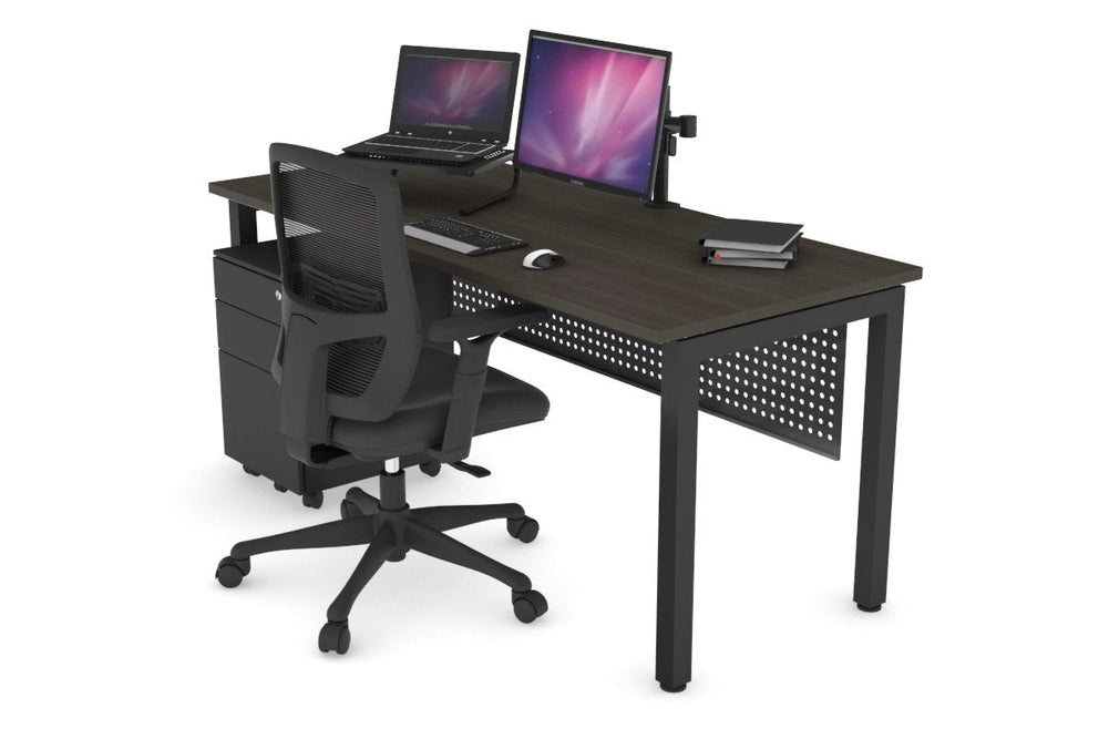 Quadro Square Legs Office Desk [1400L x 700W]-black leg dark oak black modesty