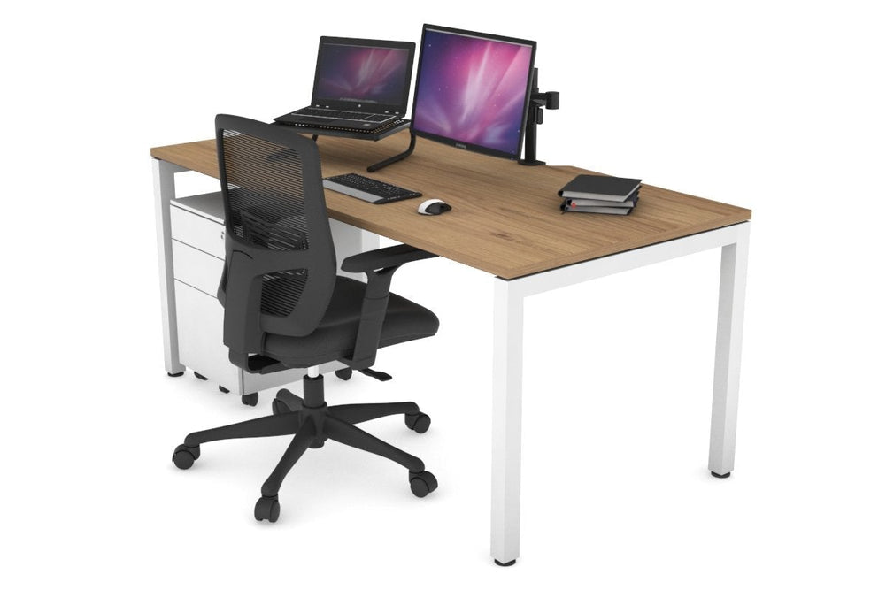 Quadro Square Legs Office Desk [1400L x 800W with Cable Scallop]-white leg salvage oak none