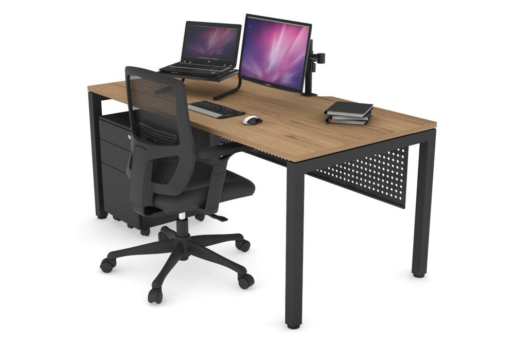 Quadro Square Legs Office Desk [1400L x 800W with Cable Scallop]-black leg salvage oak black modesty