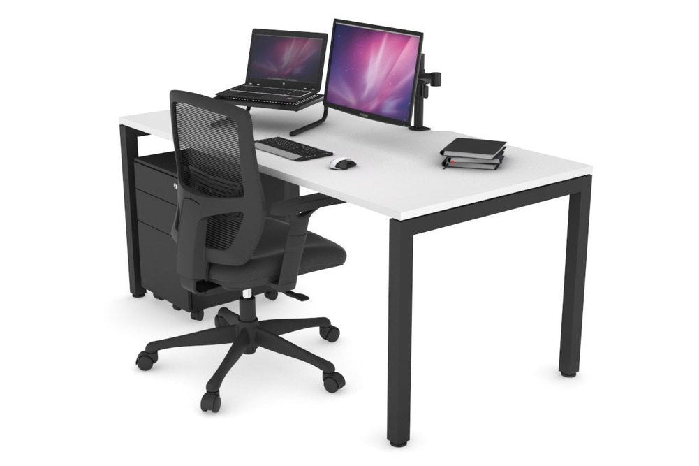 Quadro Square Legs Office Desk [1400L x 800W with Cable Scallop]-black leg white none