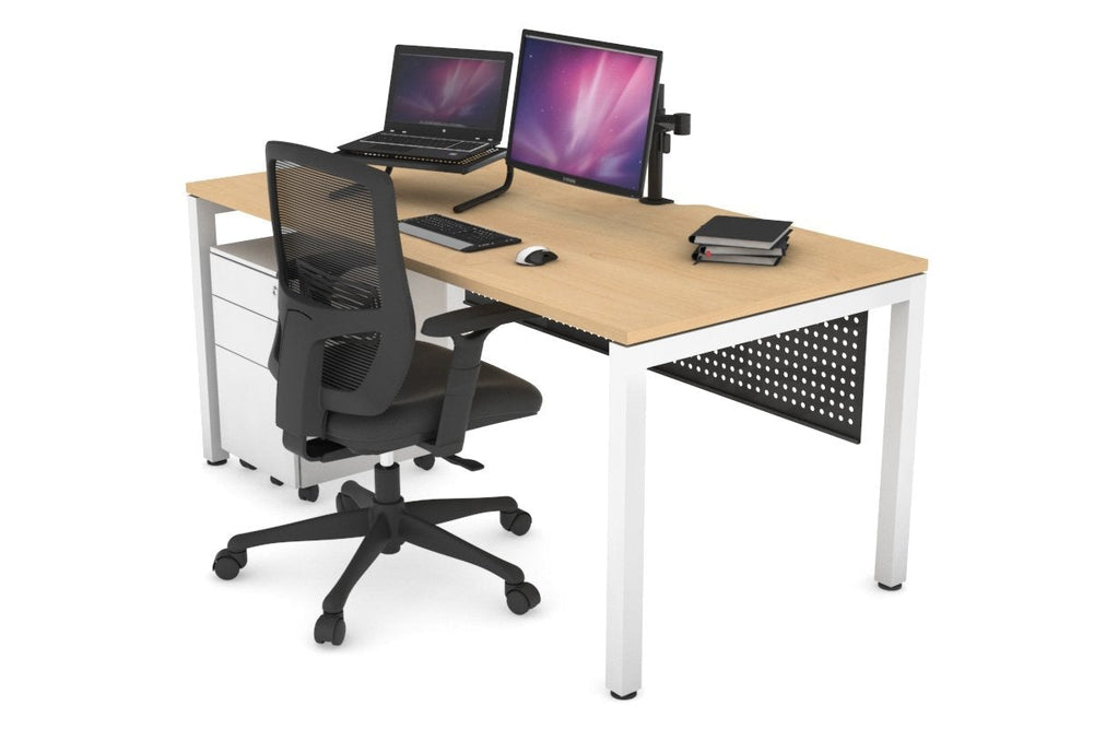 Quadro Square Legs Office Desk [1400L x 800W with Cable Scallop]-white leg maple black modesty