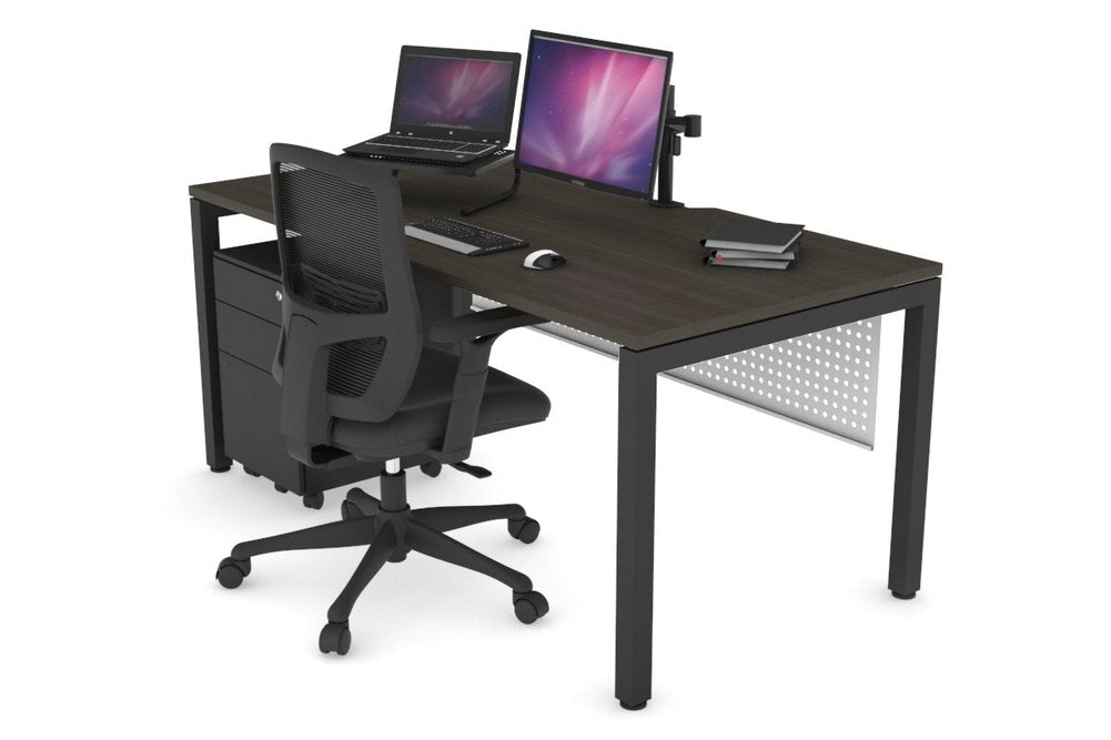 Quadro Square Legs Office Desk [1400L x 800W with Cable Scallop]-black leg dark oak white modesty