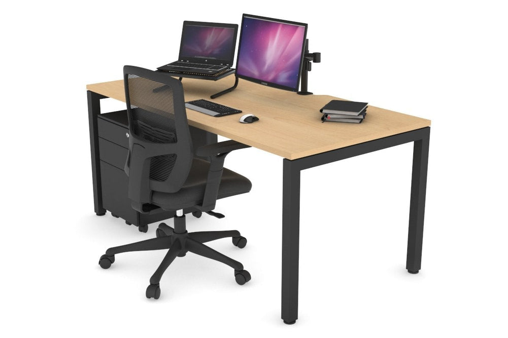 Quadro Square Legs Office Desk [1400L x 800W with Cable Scallop]-black leg maple none