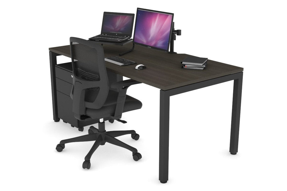 Quadro Square Legs Office Desk [1400L x 800W with Cable Scallop]-black leg dark oak none