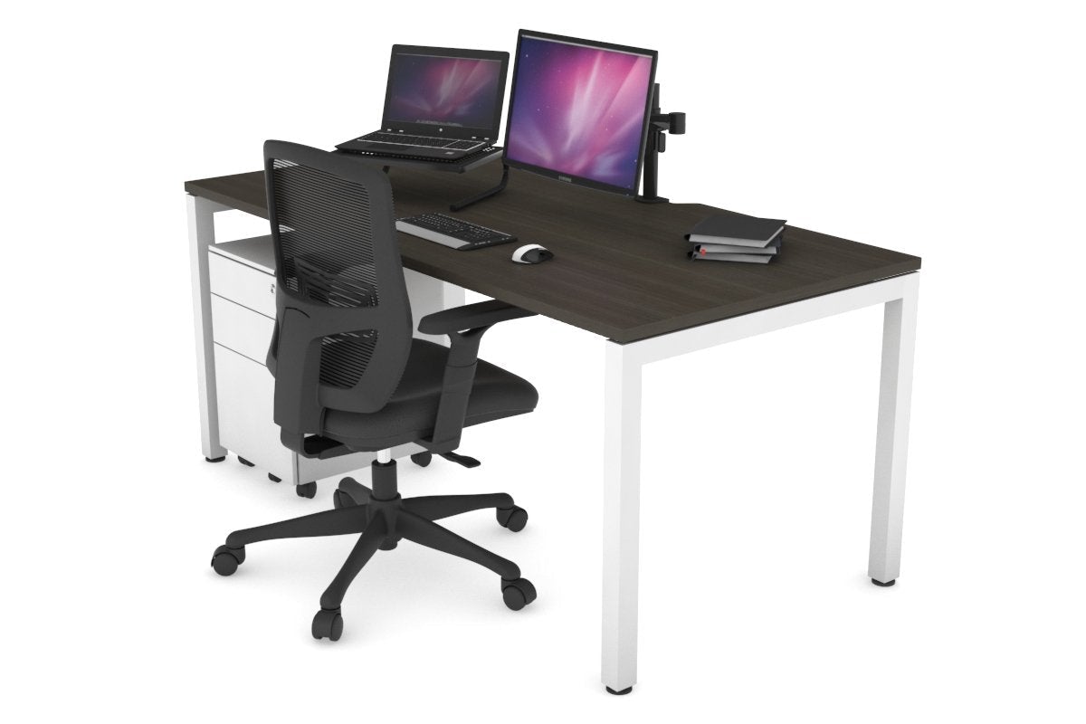 Quadro Square Leg Office Desk [1400L x 800W with Cable Scallop] Jasonl white leg dark oak none