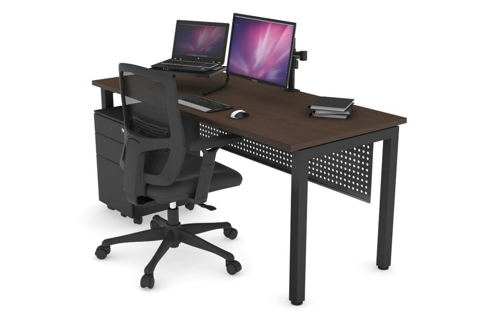 Quadro Square Legs Office Desk [1600L x 700W]-black leg dark oak white modesty