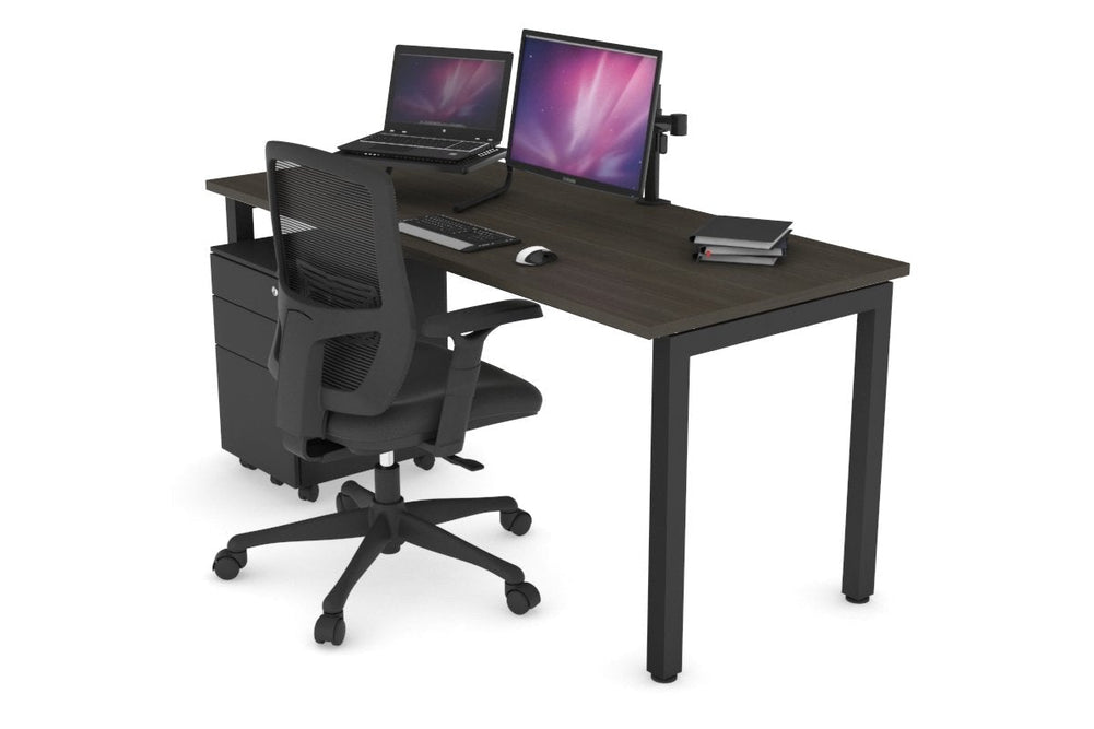 Quadro Square Legs Office Desk [1600L x 700W]-black leg dark oak white modesty