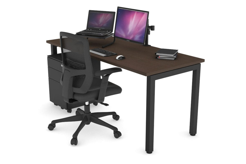 Quadro Square Legs Office Desk [1600L x 700W]-black leg dark oak white modesty