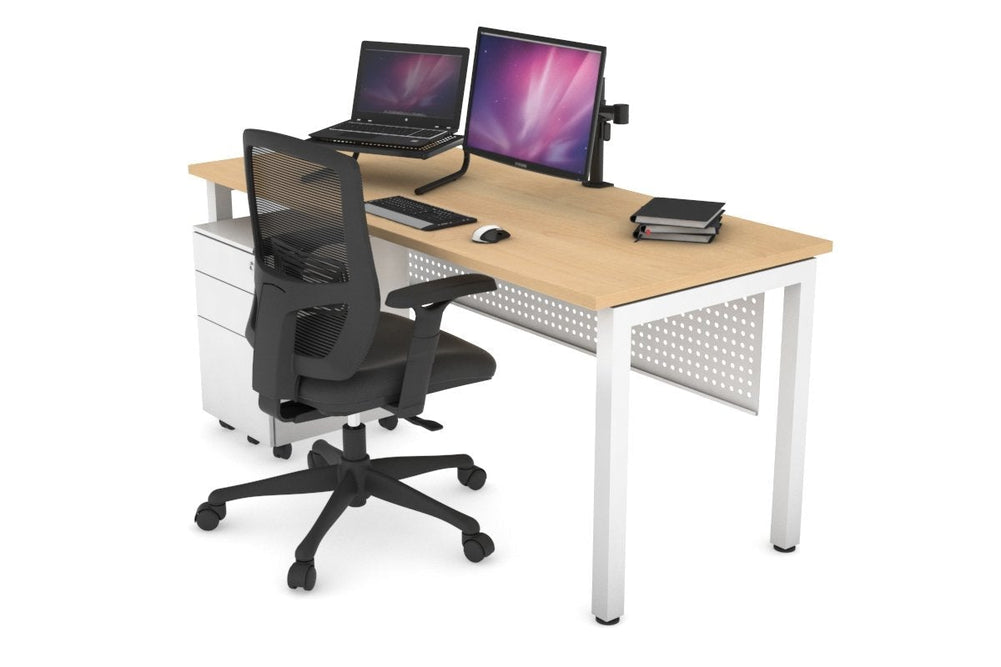 Quadro Square Legs Office Desk [1600L x 700W]-white leg maple white modesty