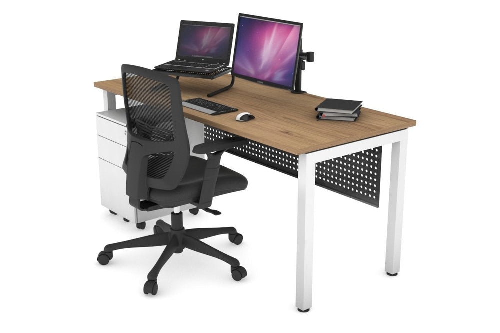 Quadro Square Legs Office Desk [1600L x 700W]-white leg salvage oak black modesty