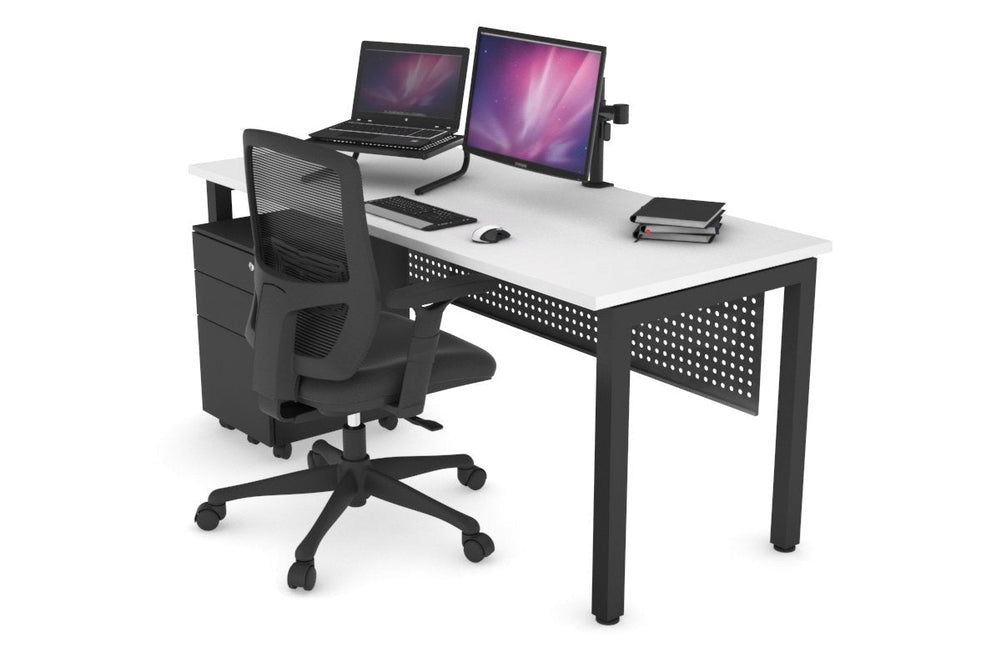 Quadro Square Legs Office Desk [1600L x 700W]-black leg white black modesty