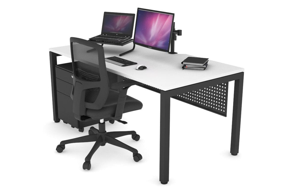 Quadro Square Legs Office Desk [1600L x 800W with Cable Scallop]-black leg white black modesty