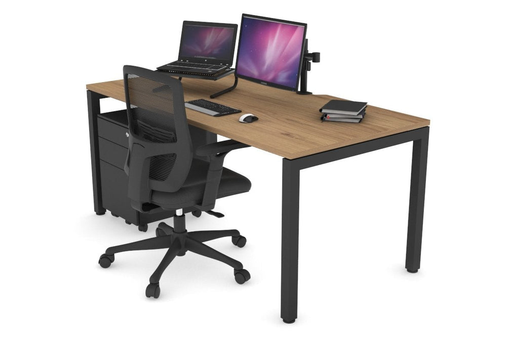 Quadro Square Legs Office Desk [1600L x 800W with Cable Scallop]-black leg dark oak white modesty