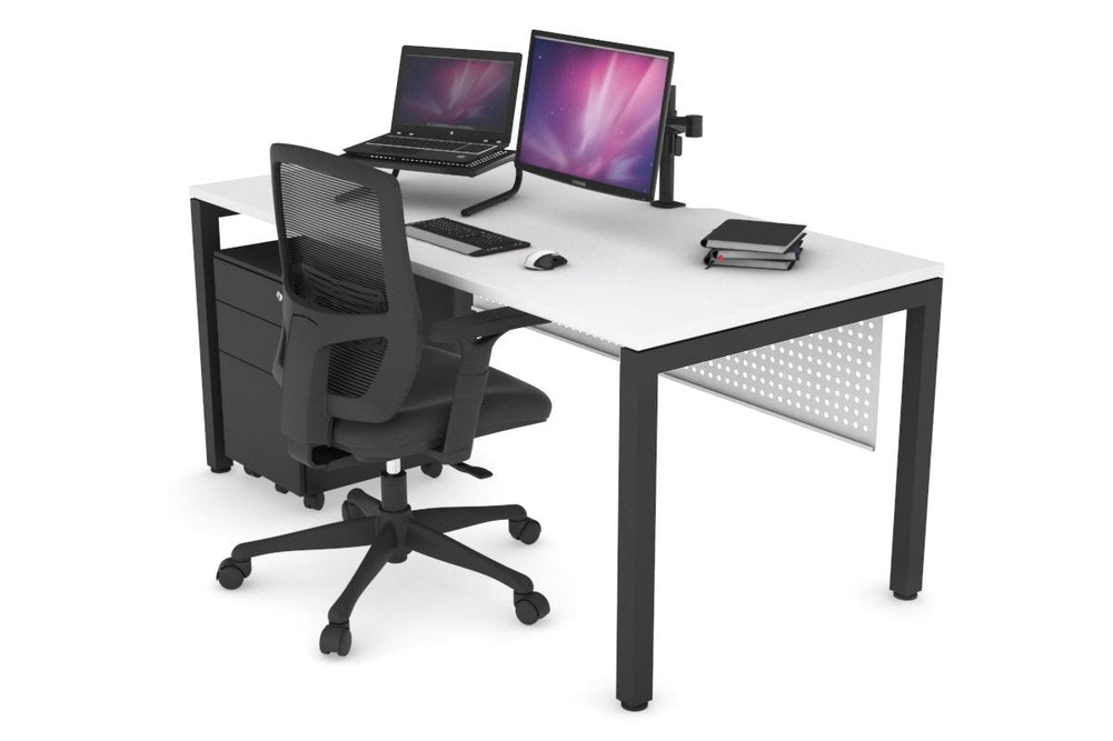 Quadro Square Legs Office Desk [1600L x 800W with Cable Scallop]-black leg dark oak white modesty