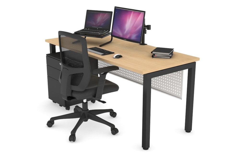 Quadro Square Legs Office Desk [1600L x 800W with Cable Scallop]-black leg maple white modesty