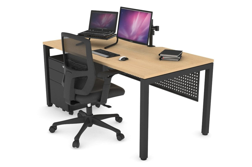 Quadro Square Legs Office Desk [1600L x 800W with Cable Scallop]-black leg maple black modesty