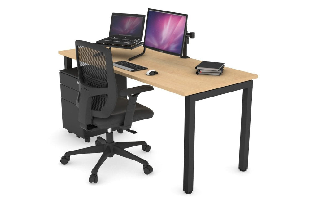 Quadro Square Legs Office Desk [1800L x 700W]-black leg maple none