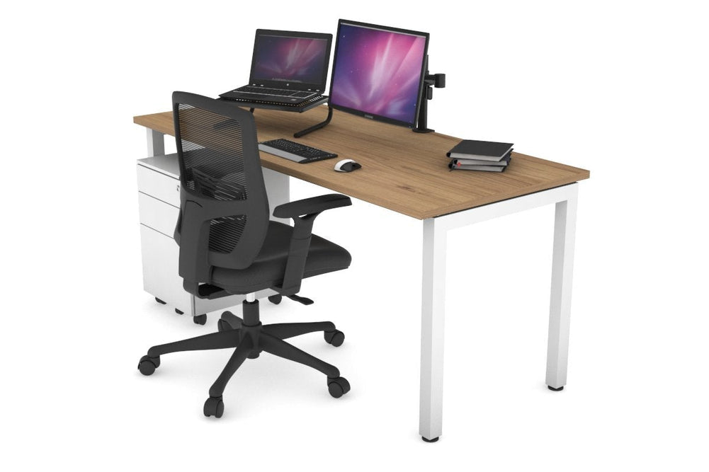 Quadro Square Legs Office Desk [1800L x 700W]-black leg dark oak white modesty