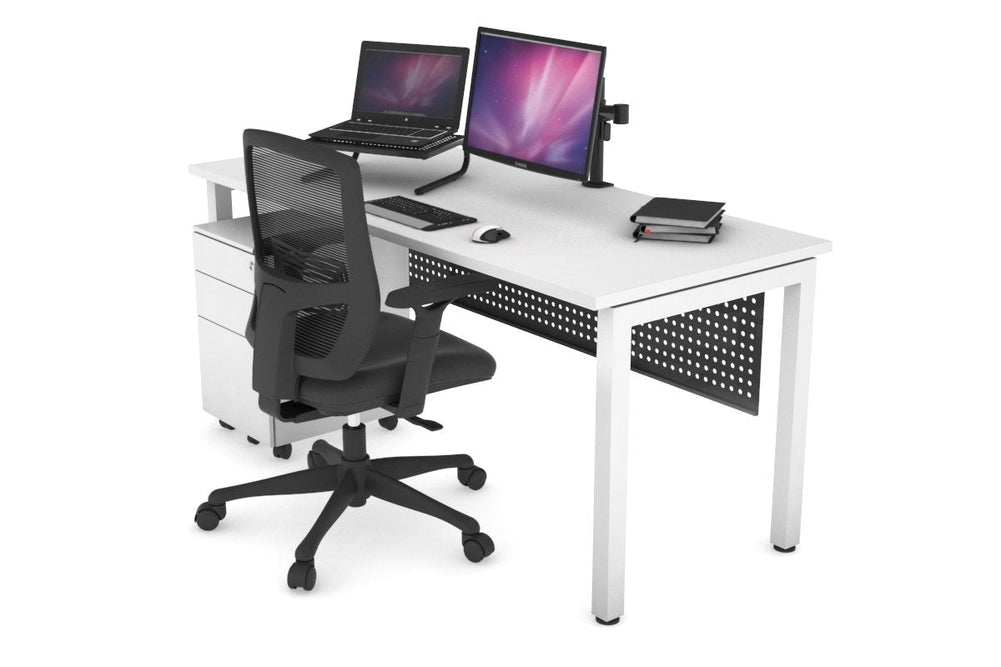 Quadro Square Legs Office Desk [1800L x 700W]-white leg white black modesty