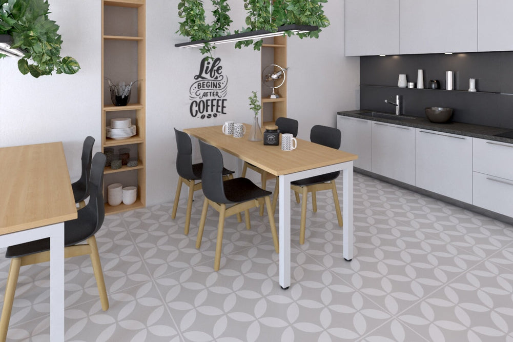 Quadro Square Legs Table [1000L x 600W]-white leg dark oak 