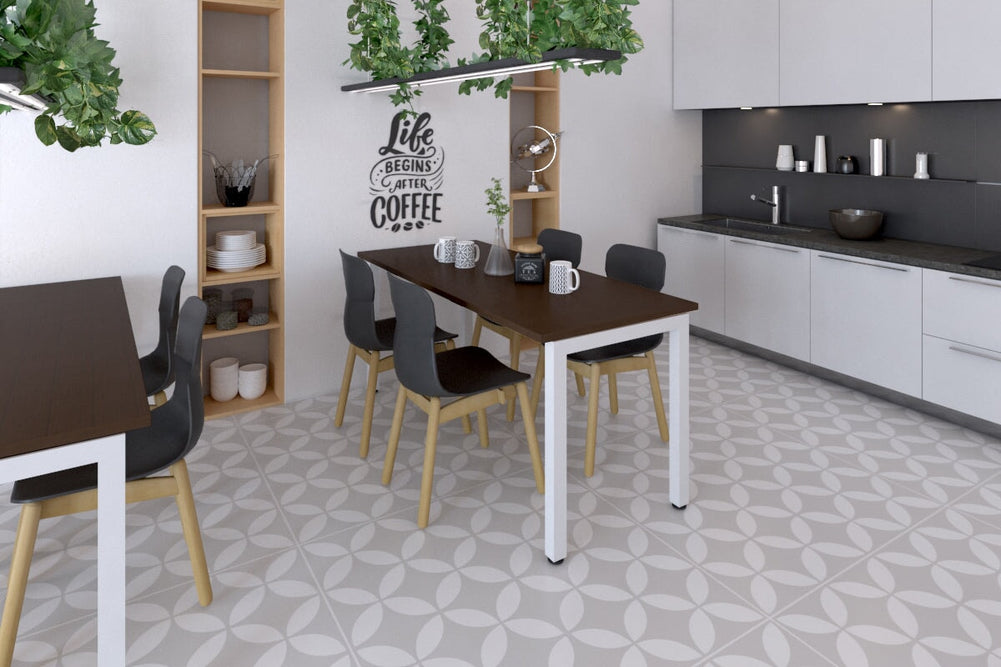 Quadro Square Legs Table [1000L x 600W]-white leg dark oak 