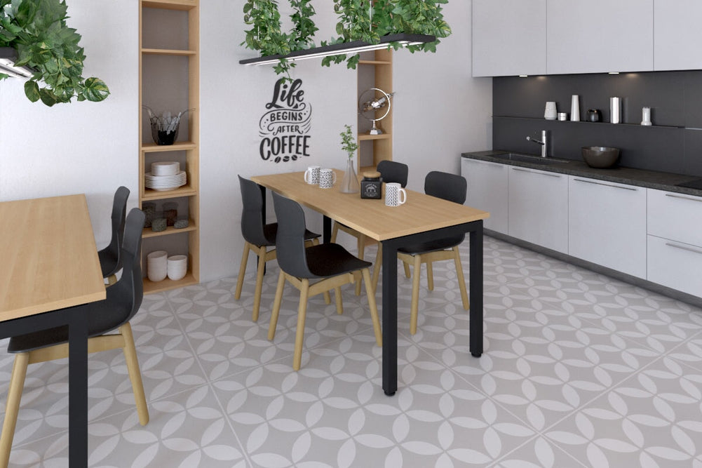 Quadro Square Legs Table [1400L x 700W]-white leg dark oak 