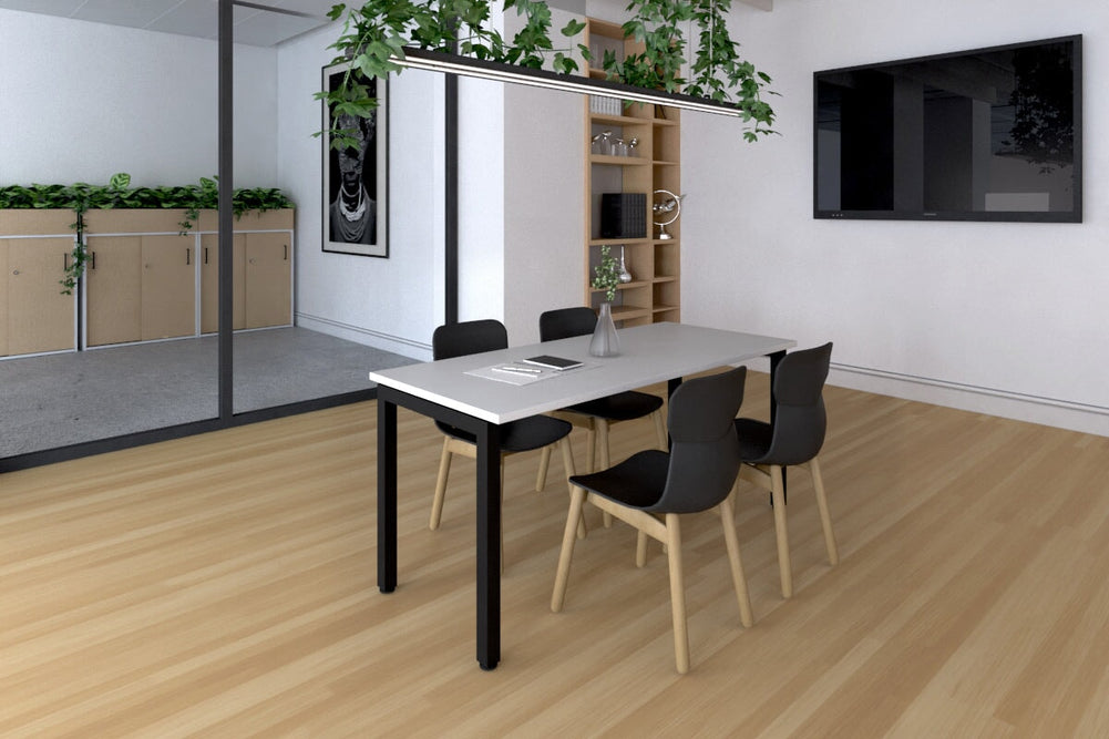 Quadro Square Legs Table [1600L x 700W]-white leg dark oak 