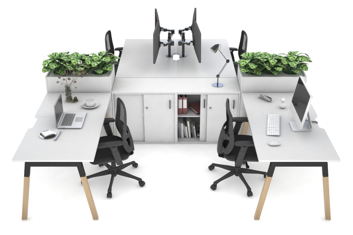 Quadro Wood A Leg 4 Person Workstations with Uniform Spine [4 x (1600x800 with Cable Scallop)] Jasonl black leg white/white planter 