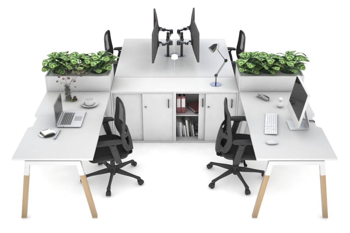 Quadro Wood A Leg 4 Person Workstations with Uniform Spine [4 x (1600x800 with Cable Scallop)] Jasonl white leg white/white planter 