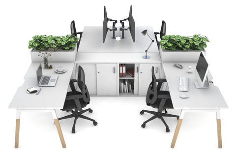 Quadro Wood A Leg 4 Person Workstations with Uniform Spine [4 x (1600x800 with Cable Scallop)] Jasonl white leg white/white planter 