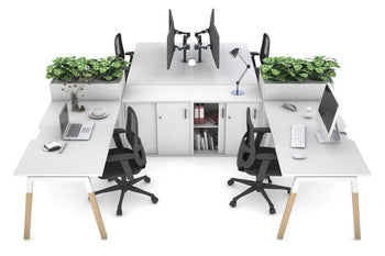  - Quadro Wood A Legs Cross Beam 4 Person Workstation with Uniform Spine [4 x (1600x800 with Cable Scallop)] - 1