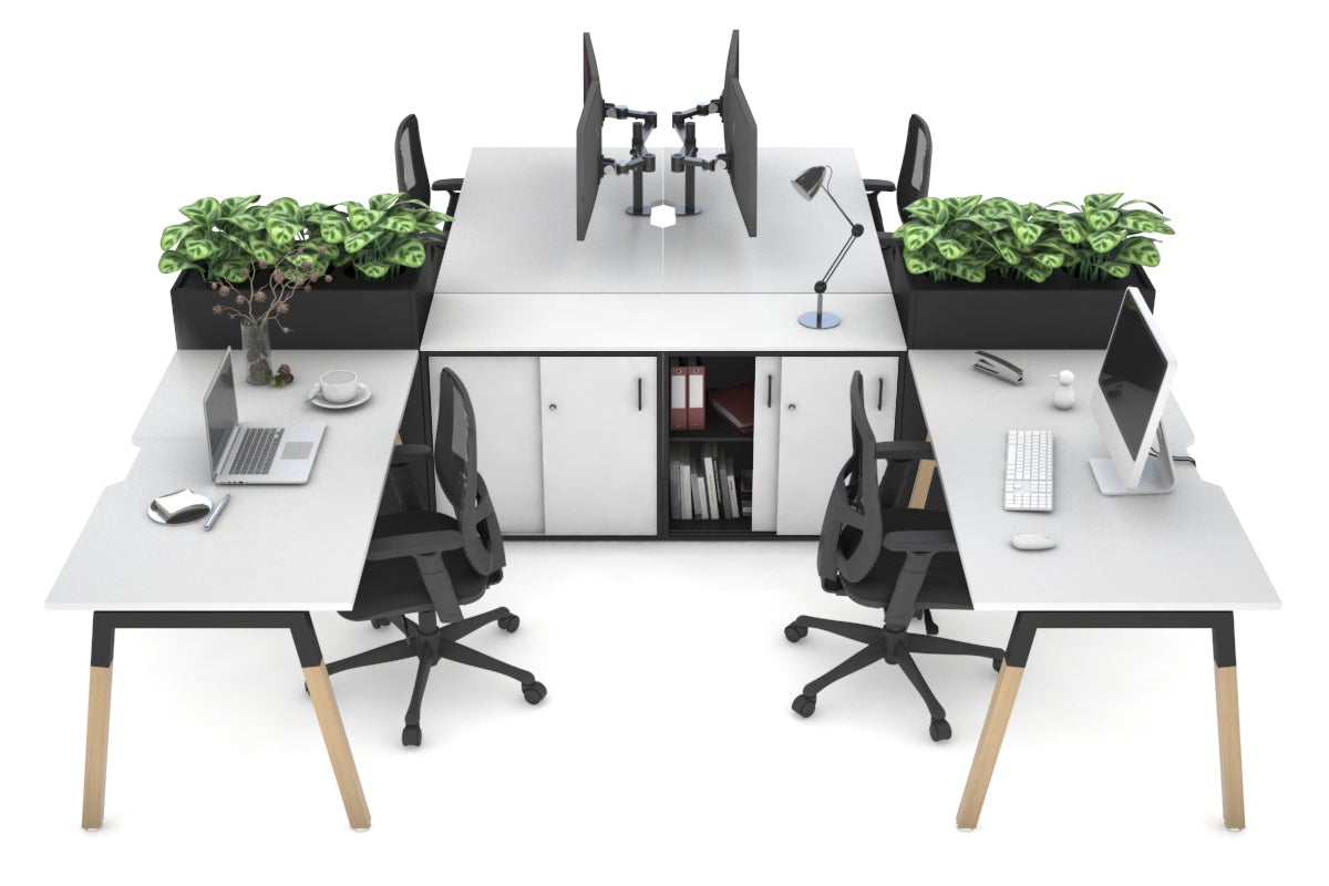 Quadro Wood A Leg 4 Person Workstations with Uniform Spine [4 x (1600x800 with Cable Scallop)] Jasonl black leg white/black planter 