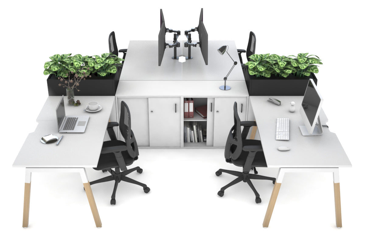 Quadro Wood A Leg 4 Person Workstations with Uniform Spine [4 x (1600x800 with Cable Scallop)] Jasonl white leg white/black planter 