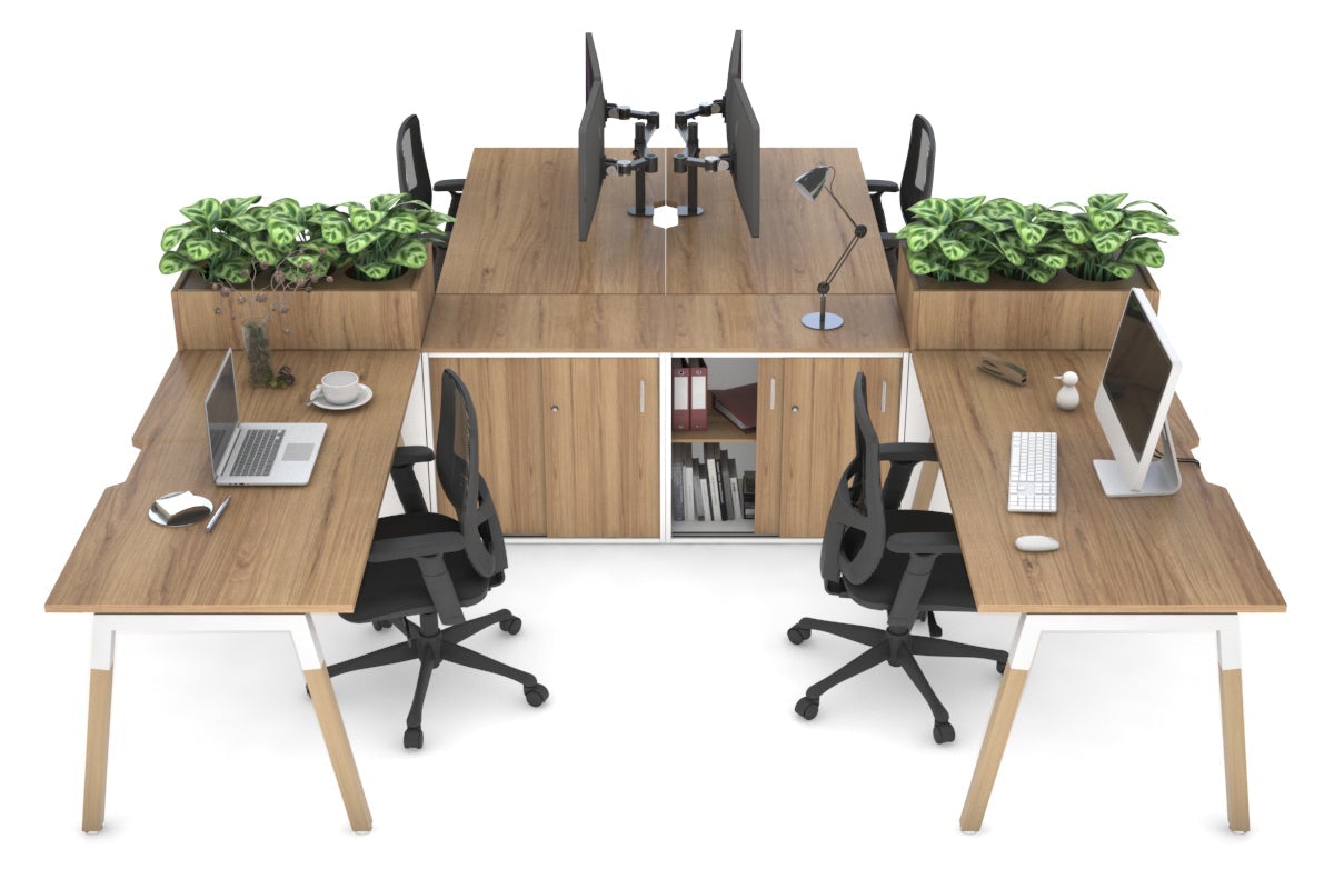 Quadro Wood A Leg 4 Person Workstations with Uniform Spine [4 x (1600x800 with Cable Scallop)] Jasonl white leg salvage oak/salvage oak planter 