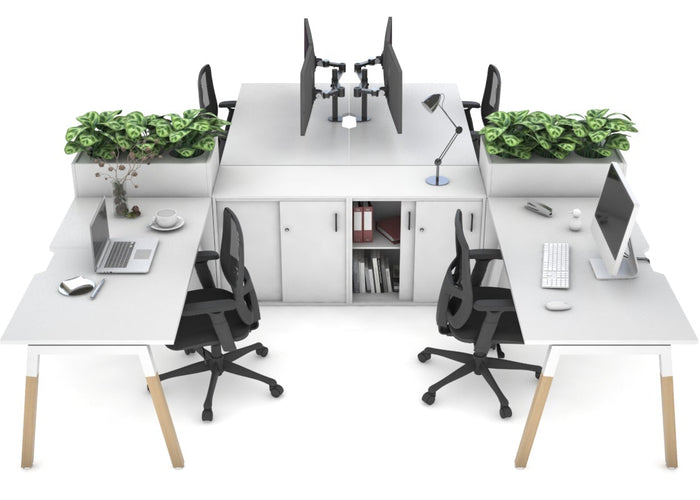 Quadro Wood A Leg 4 Person Workstations with Uniform Spine [4 x (1800x800 with Cable Scallop)] Jasonl white leg white/white planter 