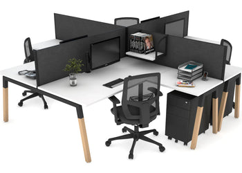 Quadro Wood A Leg Cross Beam 4 Person Corner Workstations [1400L x 1800W with Cable Scallop] Jasonl black leg white moody charcoal
