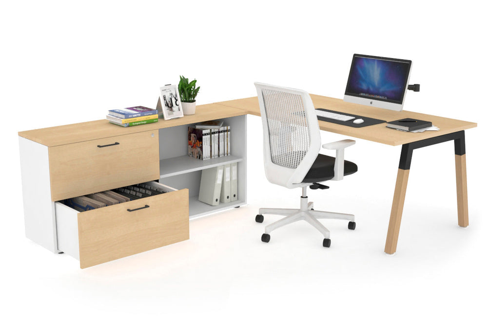 Quadro A Legs Executive Setting - Wood Legs Black Cross Beam [1600L x 700W]-maple none 2 drawer open filing cabinet