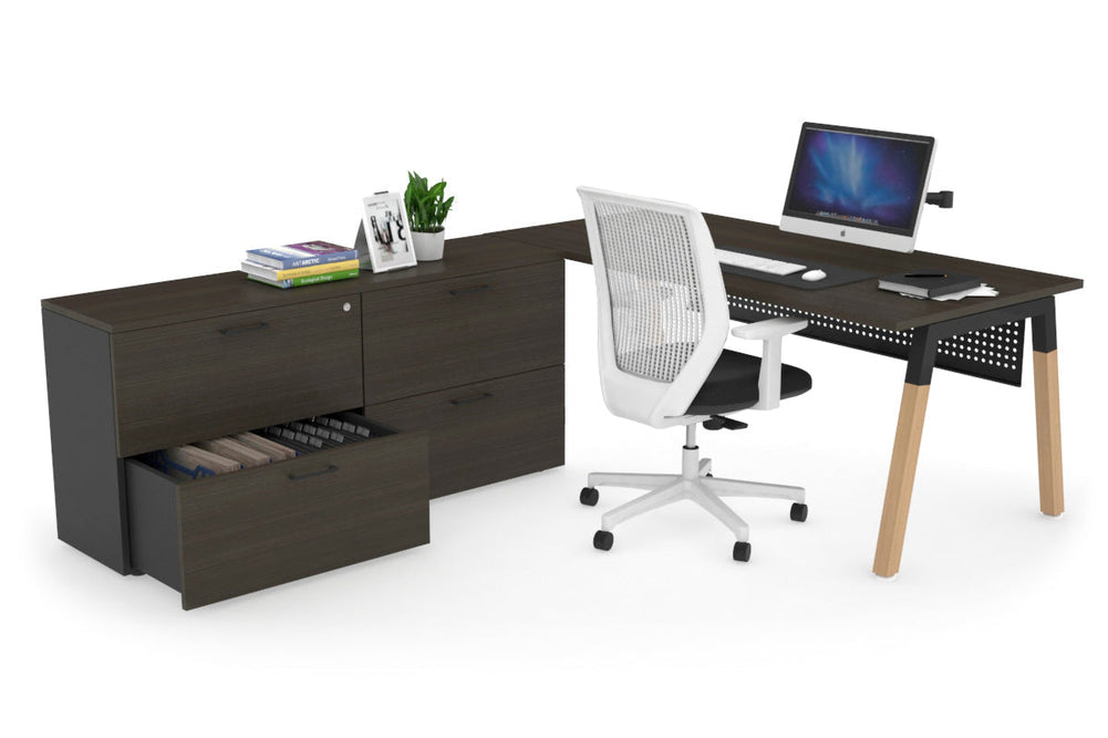 Quadro A Legs Executive Setting - Wood Legs Black Cross Beam [1600L x 700W]-dark oak black modesty 4 drawer lateral filing cabinet